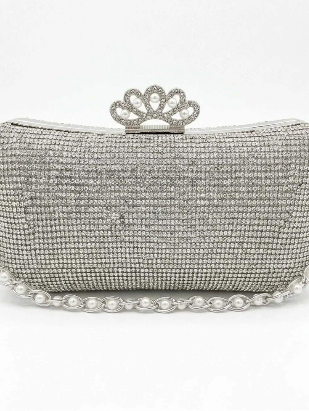Silver Crystal Evening Clutch Bag